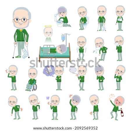A set of Old man in a green jersey with injury and illness.It's vector art so easy to edit.