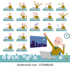 A set of old man on desk work.There are various actions such as feelings and fatigue.It's vector art so it's easy to edit.