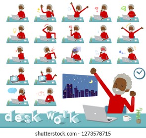 A set of old man on desk work.There are various actions such as feelings and fatigue.It's vector art so it's easy to edit.