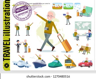 A set of old man on travel.There are also vehicles such as boats and airplanes.It's vector art so it's easy to edit.