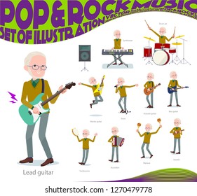 A set of old man playing rock 'n' roll and pop music.There are also various instruments such as ukulele and tambourine.It's vector art so it's easy to edit.