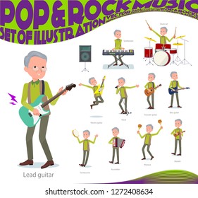 A set of old man playing rock 'n' roll and pop music.There are also various instruments such as ukulele and tambourine.It's vector art so it's easy to edit.