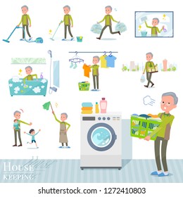 A set of old man related to housekeeping such as cleaning and laundry.There are various actions such as child rearing.It's vector art so it's easy to edit.