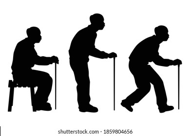 Set of old man silhouette vector on white