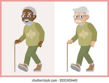  Set Old Man Walking with a Cane.