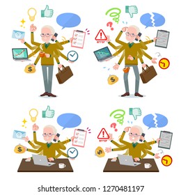 A set of old man who perform multitasking in the office.There are things to do smoothly and a pattern that is in a panic.It's vector art so it's easy to edit.