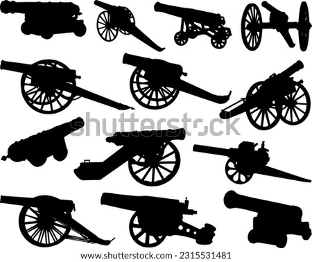Set of Old Medieval Canons Silhouette