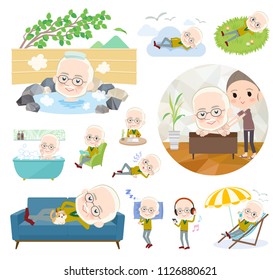 A set of old men about relaxing.There are actions such as vacation and stress relief.It's vector art so it's easy to edit.
