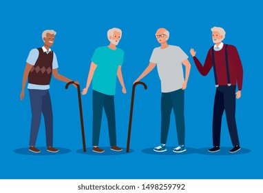 set of old men with casual clothes