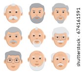 Set of old men face icons. Vector illustration