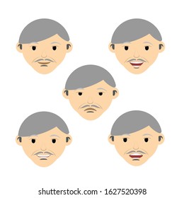 Set of old men face icons. Grandfather character creation set with face emotions