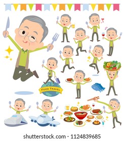 A set of old men on food events.There are actions that have a fork and a spoon and are having fun.It's vector art so it's easy to edit.