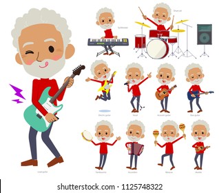 A set of old men playing rock 'n' roll and pop music.There are also various instruments such as ukulele and tambourine.It's vector art so it's easy to edit.