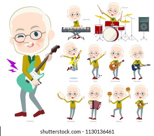 A set of old men playing rock 'n' roll and pop music.There are also various instruments such as ukulele and tambourine.It's vector art so it's easy to edit.
