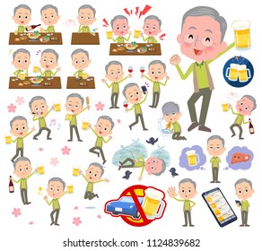 A set of old men related to alcohol.There is a lively appearance and action that expresses failure about alcohol.It's vector art so it's easy to edit.