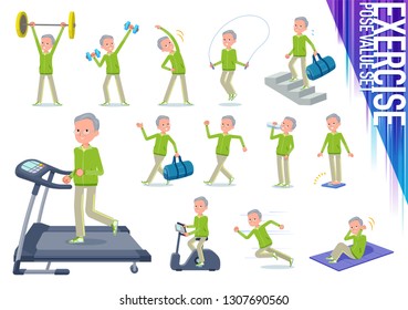 A set of old men in sportswear on exercise and sports.There are various actions to move the body healthy.It's vector art so it's easy to edit.