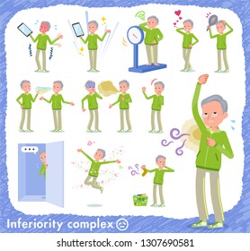 A set of old men in sportswear on inferiority complex.There are actions suffering from smell and appearance.It's vector art so it's easy to edit.