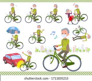 A set of old men wearing mask riding a city cycle.There are actions on manners and troubles.It's vector art so it's easy to edit.