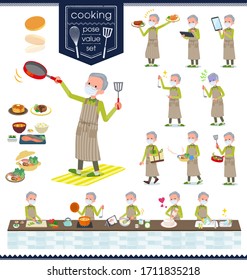 A set of old men wearing mask about cooking.There are actions that are cooking in various ways in the kitchen.It's vector art so it's easy to edit.
