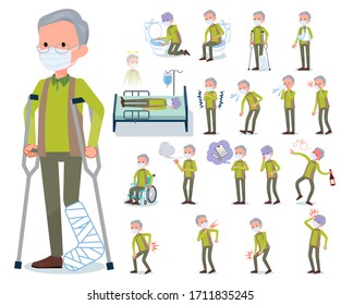 A set of old men wearing mask with injury and illness.There are actions that express dependence and death.It's vector art so it's easy to edit.