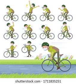 A set of old men wearing mask on a road bike.There is an action that is enjoying.It's vector art so it's easy to edit.