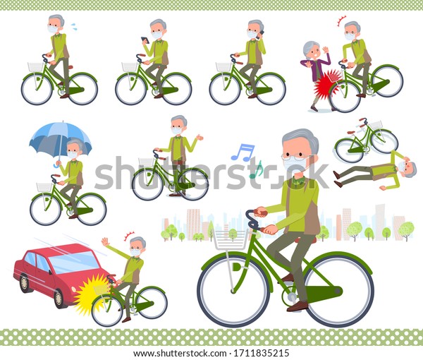 A set of old men wearing mask riding a city\
cycle.There are actions on manners and troubles.It\'s vector art so\
it\'s easy to edit.