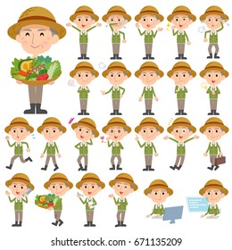 A set of old men with who express various emotions.
There are actions related to workplaces and personal computers.
It's vector art so it's easy to edit.