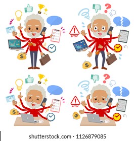 A set of old men who perform multitasking in the office.There are things to do smoothly and a pattern that is in a panic.It's vector art so it's easy to edit.