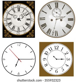 Set of old and modern face clocks - vector illustration