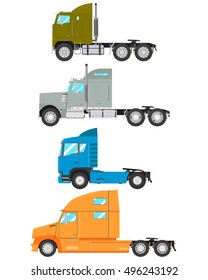 Set of old and modern truck-tractor isolated on white background. Vector illustration