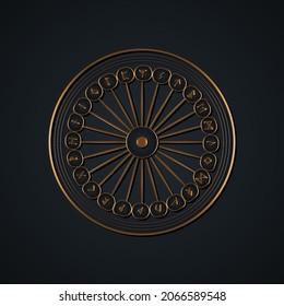 Set of old Norse runes circles. Gold Runic wheel alphabet, Futhark. Ancient occult Viking characters letters, rune font. Golden Sacred compass Old Norse writing. Vector isolated on black background