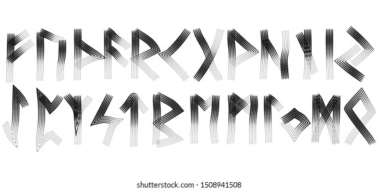 Set of old Norse runes. Runic alphabet, Futhark. Ancient occult Viking characters letters on white background, rune font. Vector illustration, EPS 10 . Old Norse writing.