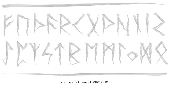 Set of old Norse runes. Runic alphabet, Futhark. Ancient occult Viking characters letters on white background, rune font. Vector illustration, EPS 10 . Old Norse writing.