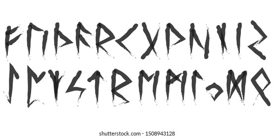 Set of old Norse runes. Runic alphabet, Futhark. Ancient occult Viking characters letters on white background, rune font. Vector illustration, EPS 10 . Old Norse writing.