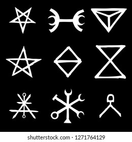 Set of Old Norse Scandinavian runes imaginary version. Runic alphabet symbols, futhark. Inspired by ancient occult symbols, vikings letters and runes. Vector. 