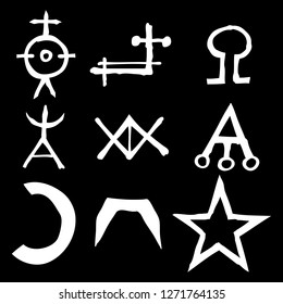 Set of Old Norse Scandinavian runes imaginary version. Runic alphabet symbols, futhark. Inspired by ancient occult symbols, vikings letters and runes. Vector. 