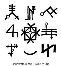 Set of Old Norse Scandinavian runes imaginary version. Runic alphabet symbols, futhark. Inspired by ancient occult symbols, vikings letters and runes. Vector. 

