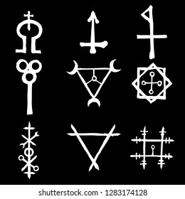 Set of Old Norse Scandinavian runes imaginary version. Runic alphabet symbols, futhark. Inspired by ancient occult symbols, vikings letters and runes. Vector. 