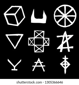 Set of Old Norse Scandinavian runes imaginary version. Runic alphabet symbols, futhark. Inspired by ancient occult symbols, vikings letters and runes. Vector. 