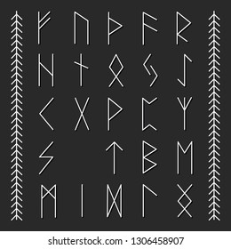 Set of Old Norse Scandinavian runes. Runic alphabet, futhark.