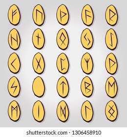 Set of Old Norse Scandinavian runes. Runic alphabet, futhark.