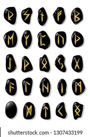 Set of Old Norse Scandinavian runes. Runic alphabet, futhark.