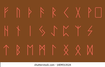 Set of Old Norse Scandinavian runes. Rune alphabet. Occult ancient symbols