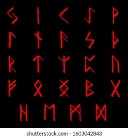 Set Old Norse Scandinavian runes. Runic alphabet ,futhark. Ancient occult symbols, germanic letters. Vector. black magic. Spells. magic, witchcraft, occultism, rituals. for web-design, gaming, apps.