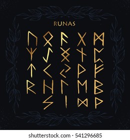 Set of Old Norse Scandinavian runes. Rune alphabet. Occult ancient symbols. Vector illustration