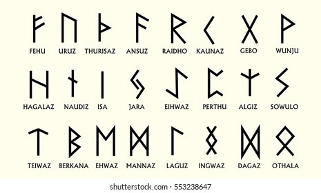 Set of Old Norse Scandinavian runes. Runic alphabet ,futhark. Ancient occult symbols, germanic letters on white. Vector illustration.