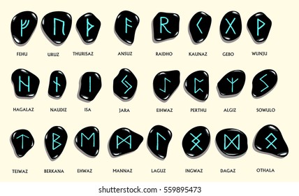 Set Old Norse Scandinavian Runes Carved Stock Vector (Royalty Free ...