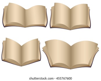 Set of old open books with blank pages.