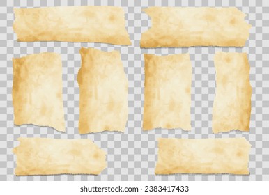 Set of old paper banners with torn edges. Realistic vector illustration.