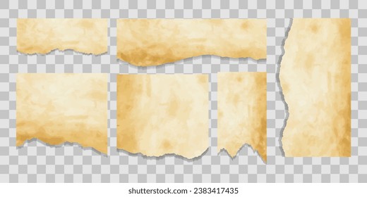 Set of old paper banners with torn edges. Realistic vector illustration.